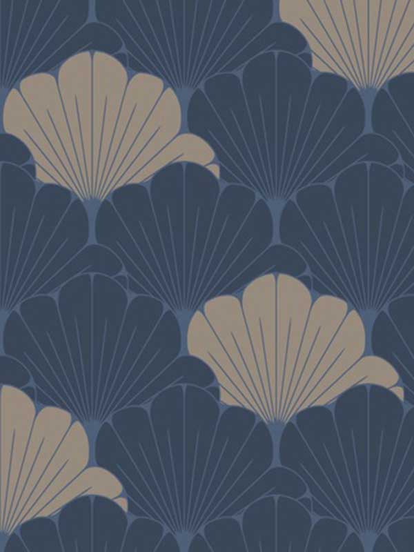 Giant Art Deco Gingko Leaf fabric in blue color - pattern number VREL01-046 - by Veer Decor in the Elegance collection
