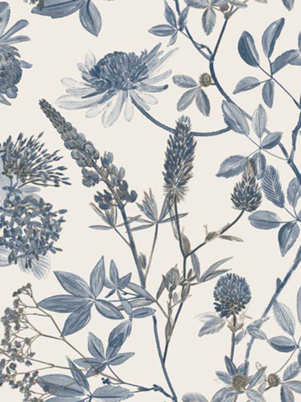 Botanical Print fabric in blue color - pattern number VREL01-854 - by Veer Decor in the Elegance collection