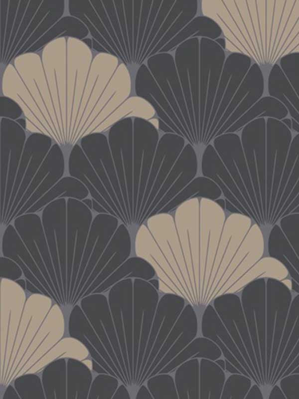 Giant Art Deco Gingko Leaf fabric in black color - pattern number VREL09-046 - by Veer Decor in the Elegance collection