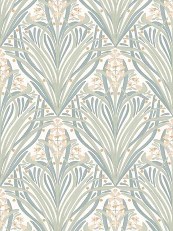 Victorian Bloom fabric in light green color - pattern number VREL24-166 - by Veer Decor in the Elegance collection
