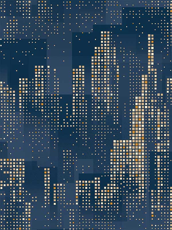Matrix City Skyline fabric in blue color - pattern number VRLO01-364 - by Veer Decor in the Loft collection