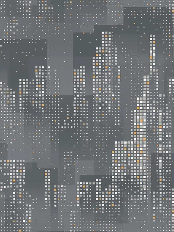 Matrix City Skyline fabric in grey color - pattern number VRLO09-364 - by Veer Decor in the Loft collection