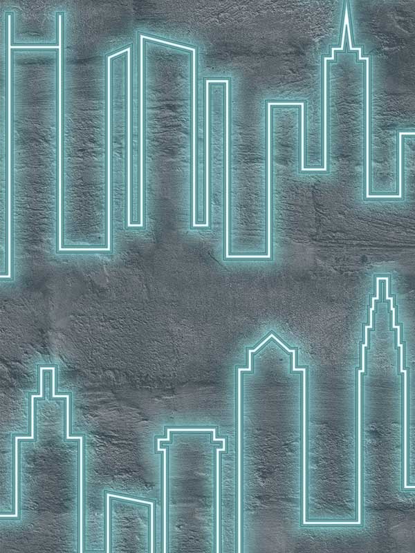 Neon City Skyline fabric in aqua color - pattern number VRLO04-135 - by Veer Decor in the Loft collection