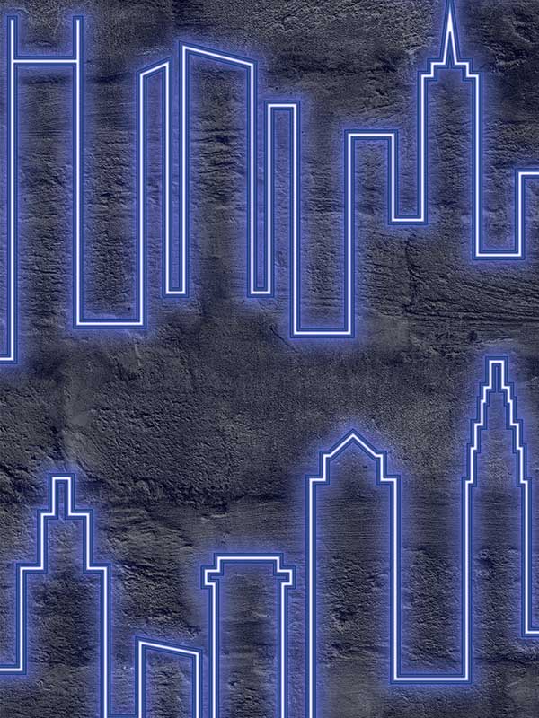 Neon City Skyline fabric in blue color - pattern number VRLO01-135 - by Veer Decor in the Loft collection
