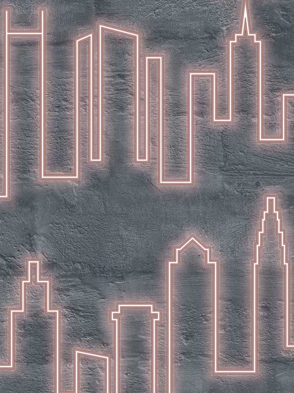Neon City Skyline fabric in pink color - pattern number VRLO03-135 - by Veer Decor in the Loft collection
