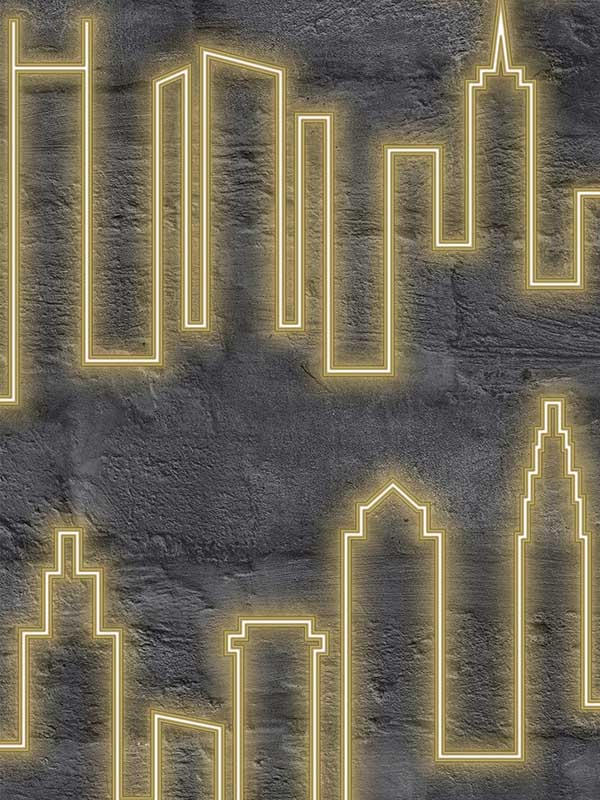 Neon City Skyline fabric in yellow color - pattern number VRLO02-135 - by Veer Decor in the Loft collection