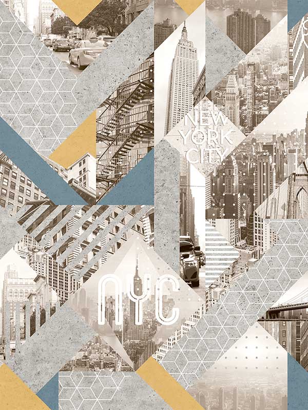 NYC Geo Collage fabric in yellow color - pattern number VRLO02-015 - by Veer Decor in the Loft collection