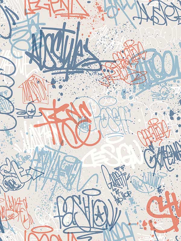 Graffiti fabric in blue color - pattern number VRKG01-315 - by Veer Decor in the My Kingdom collection
