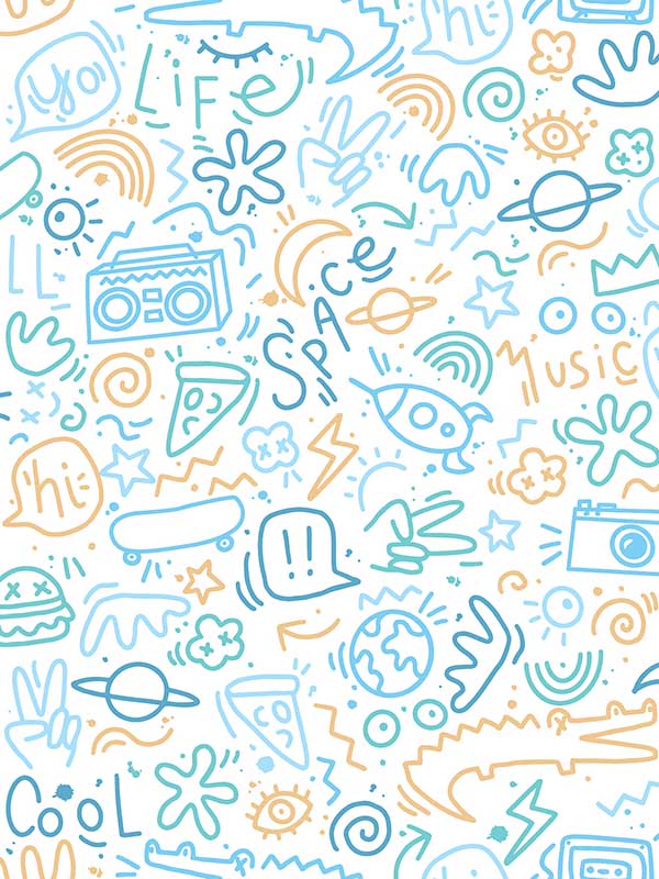 Doodle fabric in blue color - pattern number VRKG01-754 - by Veer Decor in the My Kingdom collection