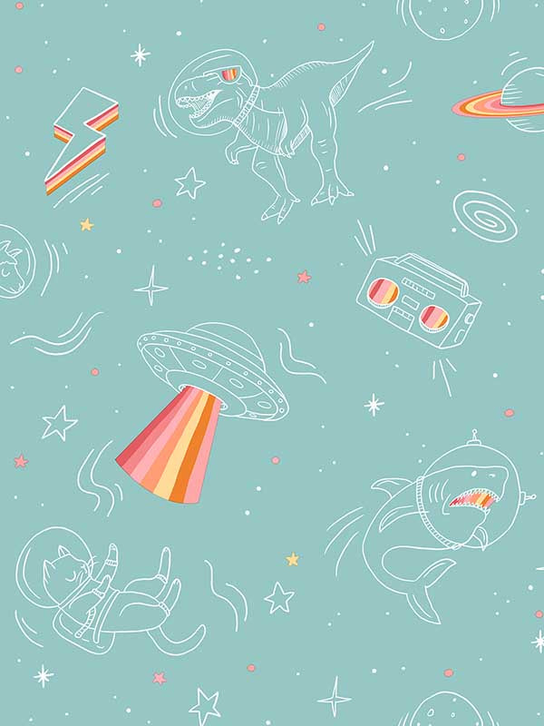 Space Adventures fabric in aqua color - pattern number VRKG04-863 - by Veer Decor in the My Kingdom collection
