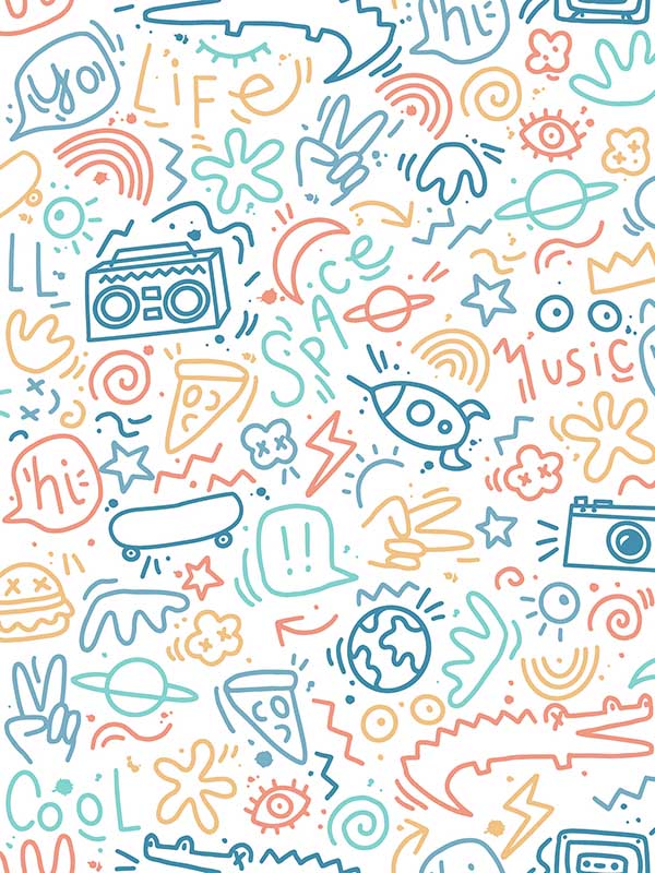 Doodle wallpaper in multi color - pattern number VRKG10-754 - by Veer Decor in the My Kingdom collection