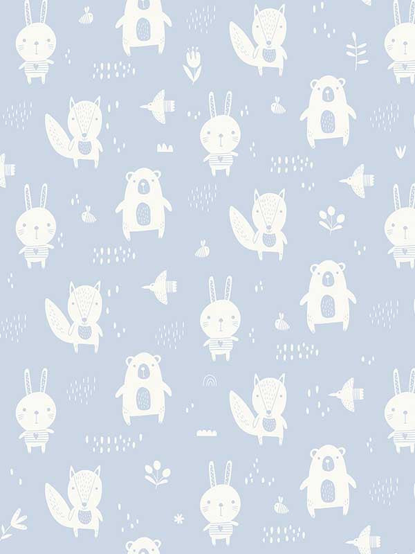Woodland Pals fabric in blue color - pattern number VRKG11-319 - by Veer Decor in the My Kingdom collection