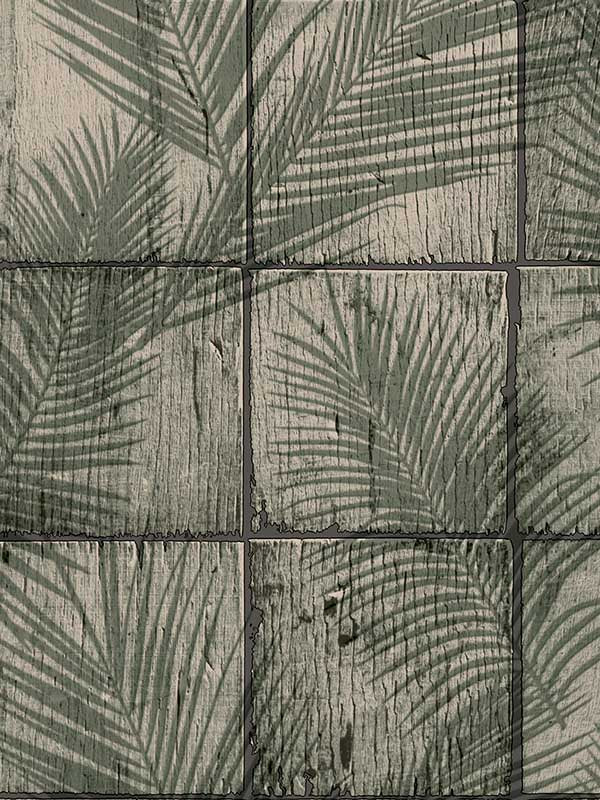 Rustic Palm Shadow Tile fabric in green color - pattern number VRNO04-986 - by Veer Decor in the Nomade collection