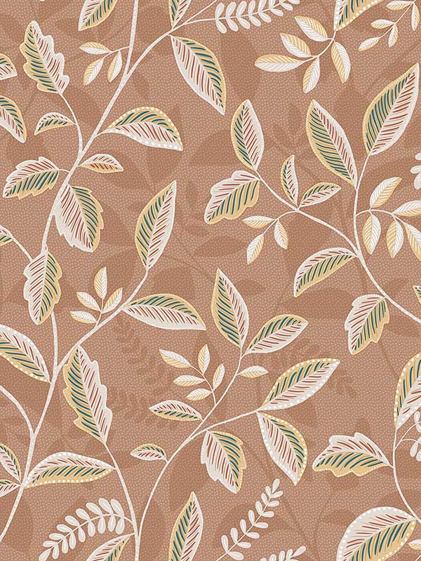 Tranquil Leafy Vine wallpaper in orange color - pattern number VRNO05-066 - by Veer Decor in the Nomade collection