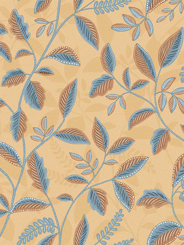 Tranquil Leafy Vine fabric in ocher color - pattern number VRNO07-066 - by Veer Decor in the Nomade collection