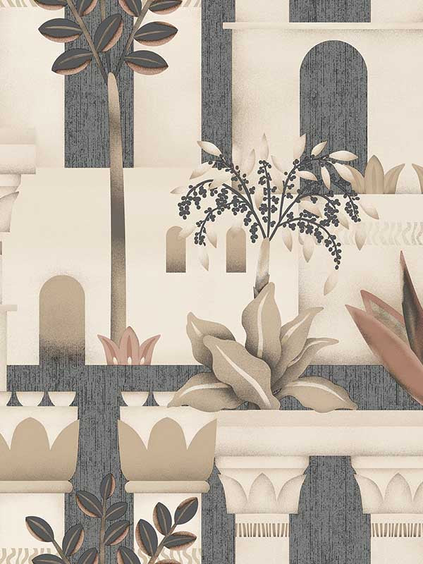 Mediterranean Villa Garden wallpaper in grey color - pattern number VRNO09-956 - by Veer Decor in the Nomade collection