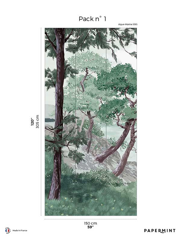 Bretagne Pack 1 mural in green color - pattern number 8184-AI1-A - by Veer Decor in the Papermint Wall Murals collection