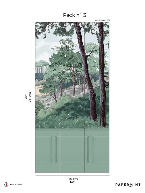 Bretagne Chair Rail Faux Wainscoting Pack 3 mural in green color - pattern number 8184-AJ1-C - by Veer Decor in the Papermint Wall Murals collection