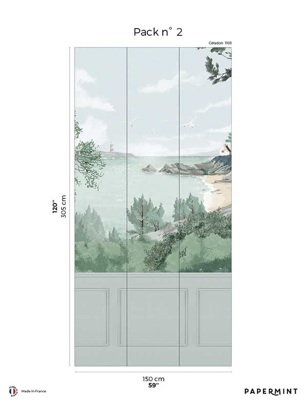 Bretagne Chair Rail Faux Wainscoting Pack 2 mural in gray color - pattern number 8184-AJ2-B - by Veer Decor in the Papermint Wall Murals collection