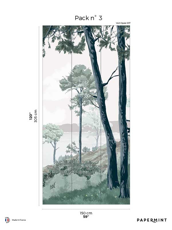 Crozon Pack 3 fabric in green color - pattern number 8184-AS1-C - by Veer Decor in the Papermint Wall Murals collection