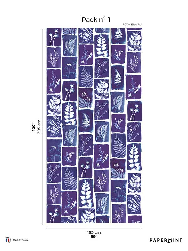 Botanical Imprint Pack 1 mural in navy color - pattern number 8184-AX1-A - by Veer Decor in the Papermint Wall Murals collection