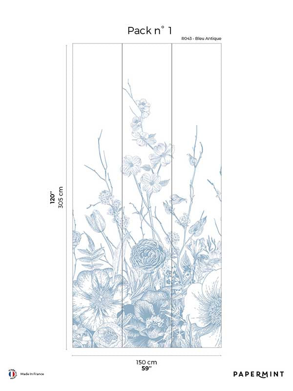 Flora Pack 1 fabric in blue color - pattern number 8184-BC3-A - by Veer Decor in the Papermint Wall Murals collection