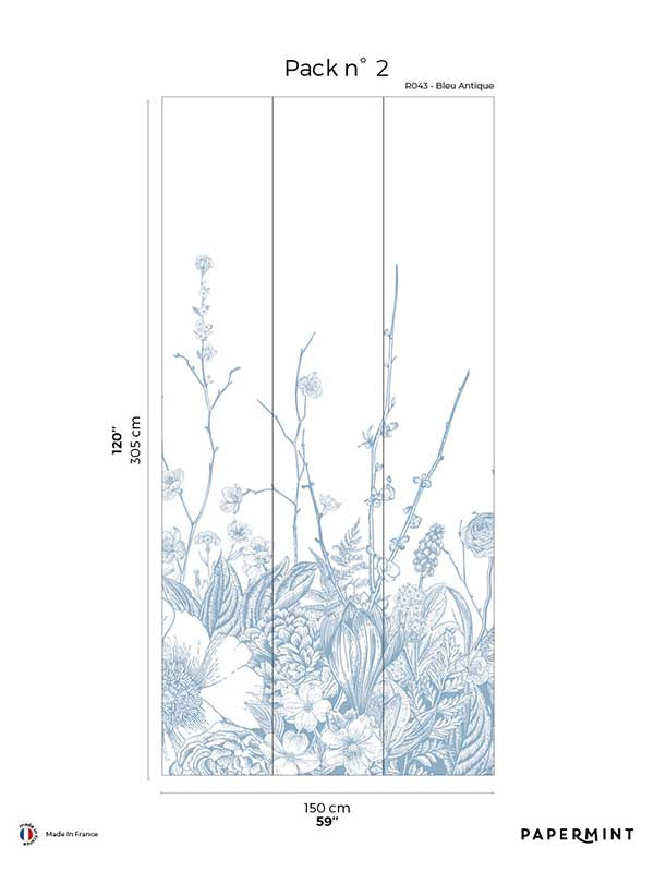Flora Pack 2 mural in blue color - pattern number 8184-BC3-B - by Veer Decor in the Papermint Wall Murals collection