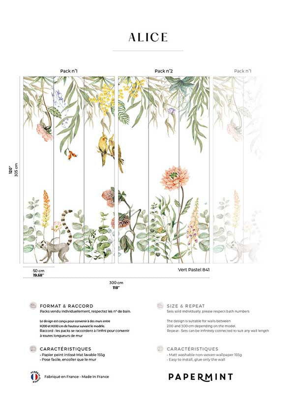 Alice Pack 1 2 fabric in green color - pattern number 8184-BDL-AA - by Veer Decor in the Papermint Wall Murals collection