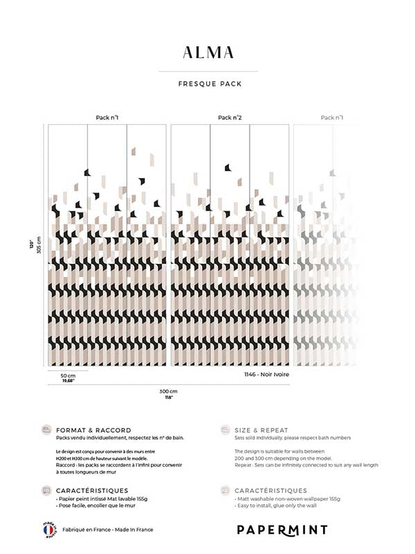 Alma Pack 1 2 fabric in black color - pattern number 8184-BDL-AB1 - by Veer Decor in the Papermint Wall Murals collection