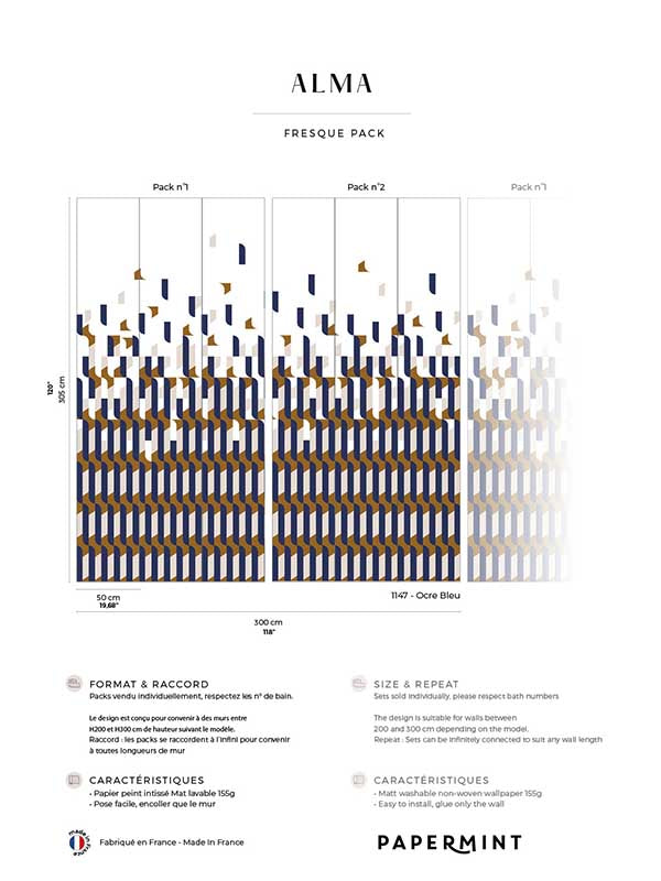 Alma Pack 1 2 fabric in blue color - pattern number 8184-BDL-AB2 - by Veer Decor in the Papermint Wall Murals collection