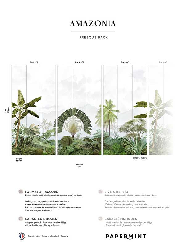 Amazonia Pack 1 2 3 fabric in green color - pattern number 8184-BDL-AC2 - by Veer Decor in the Papermint Wall Murals collection