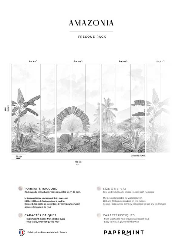 Amazonia Pack 1 2 3 fabric in gray color - pattern number 8184-BDL-AC3 - by Veer Decor in the Papermint Wall Murals collection