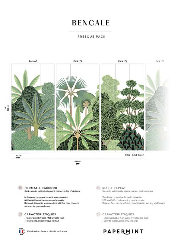 Bengal Pack 1 2 3 mural in green color - pattern number 8184-BDL-AD - by Veer Decor in the Papermint Wall Murals collection
