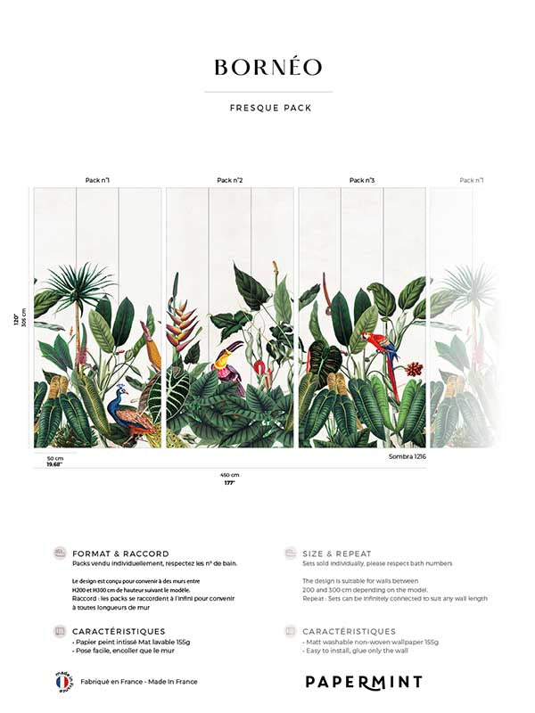 Bornéo Pack 1 2 3 fabric in green color - pattern number 8184-BDL-AG - by Veer Decor in the Papermint Wall Murals collection