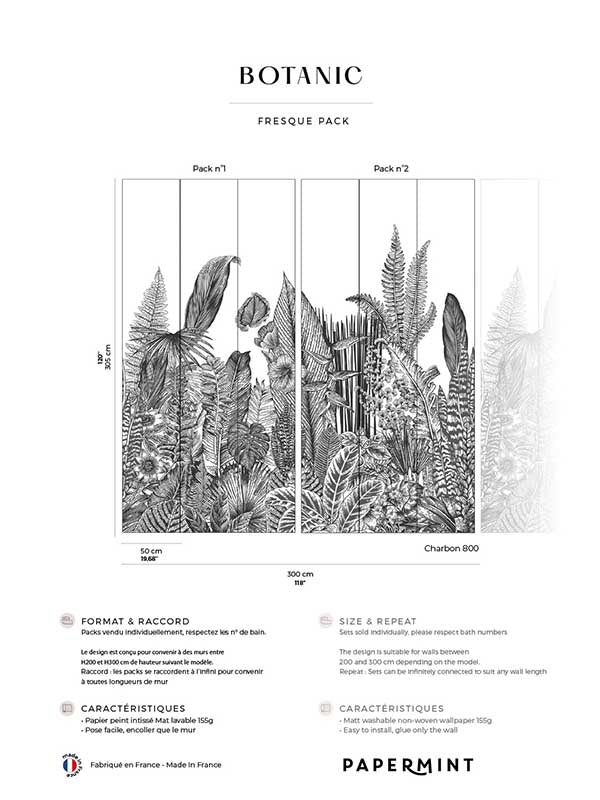 Botanic Pack 1 2 mural in gray color - pattern number 8184-BDL-AH2 - by Veer Decor in the Papermint Wall Murals collection