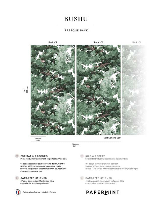 Bushu Pack 1 2 fabric in green color - pattern number 8184-BDL-AK1 - by Veer Decor in the Papermint Wall Murals collection