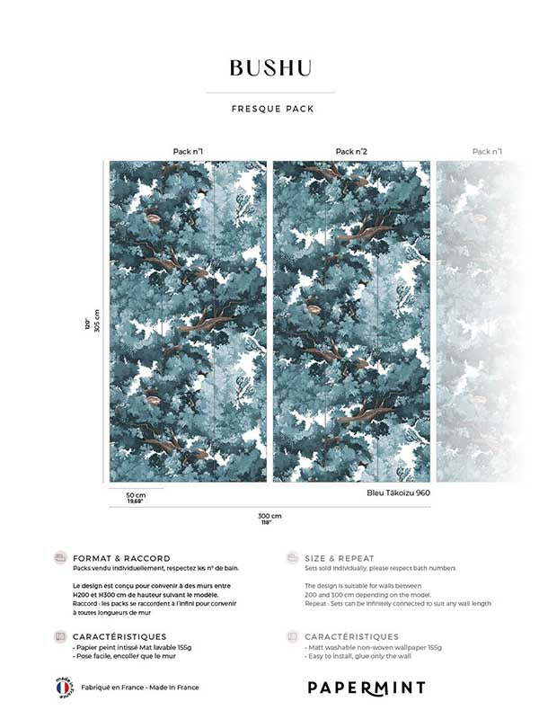 Bushu Pack 1 2 fabric in blue color - pattern number 8184-BDL-AK2 - by Veer Decor in the Papermint Wall Murals collection
