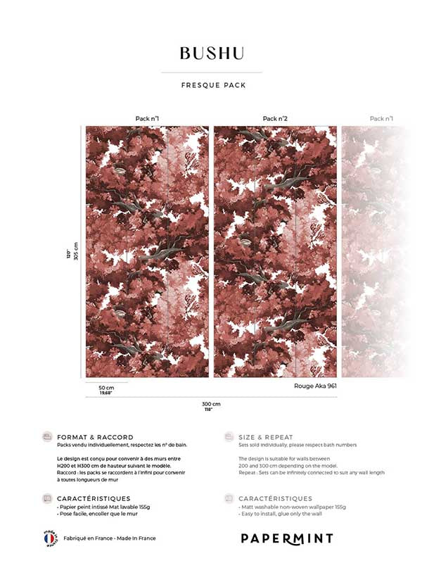 Bushu Pack 1 2 fabric in red color - pattern number 8184-BDL-AK3 - by Veer Decor in the Papermint Wall Murals collection