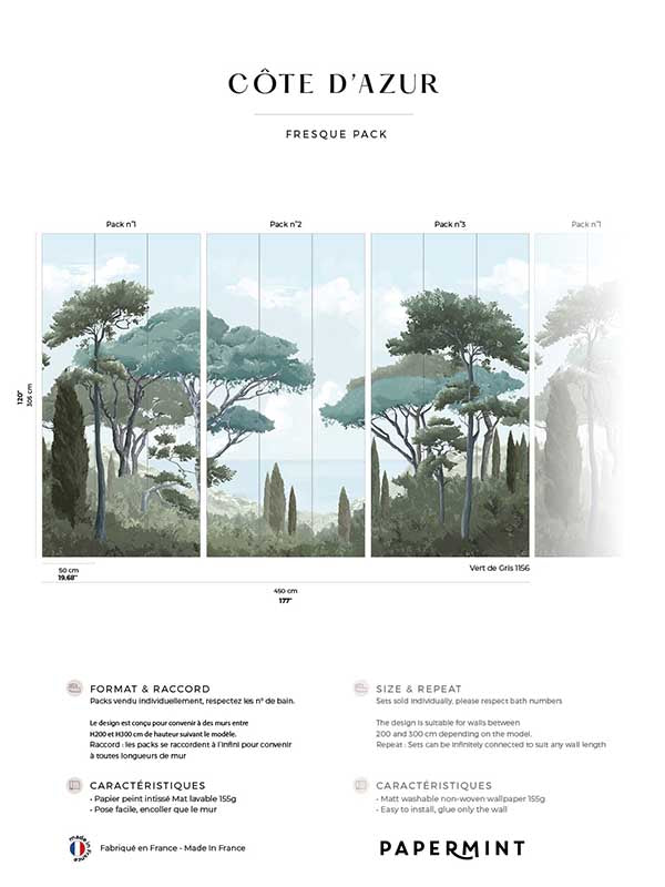 French Riviera Pack 1 2 3 fabric in gray color - pattern number 8184-BDL-AQ1 - by Veer Decor in the Papermint Wall Murals collection