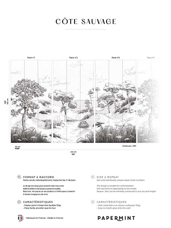 Wild Coast Pack 1 2 3 mural in gray color - pattern number 8184-BDL-AR - by Veer Decor in the Papermint Wall Murals collection