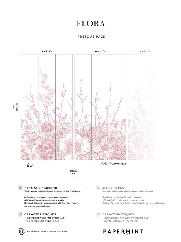 Flora Pack 1 2 fabric in pink color - pattern number 8184-BDL-BC2 - by Veer Decor in the Papermint Wall Murals collection