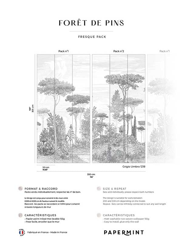 Pine Forest Pack 1 2 mural in gray color - pattern number 8184-BDL-BE - by Veer Decor in the Papermint Wall Murals collection