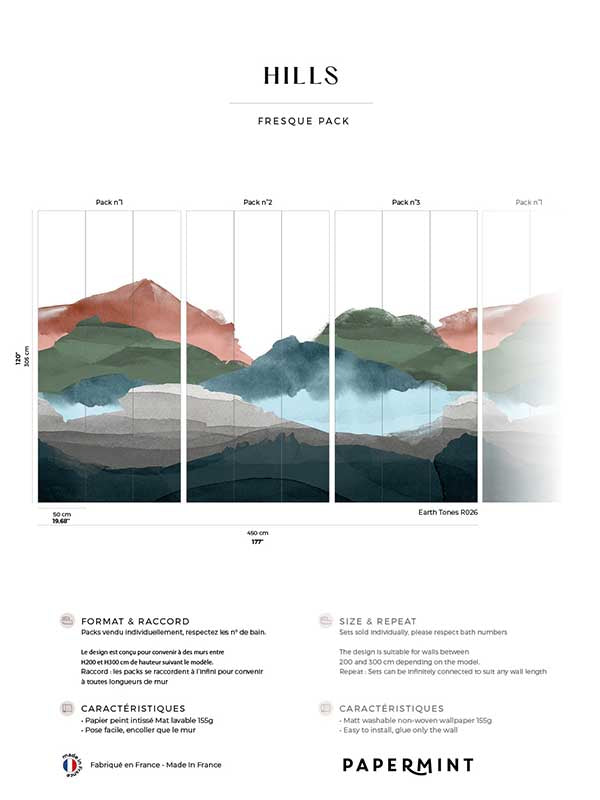 Hills Pack 1 2 3 fabric in multi color - pattern number 8184-BDL-BH1 - by Veer Decor in the Papermint Wall Murals collection