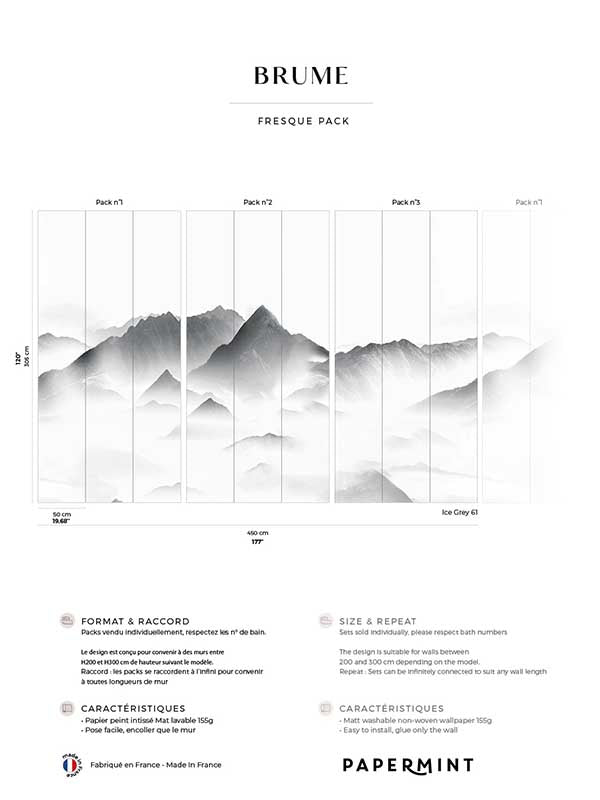 Mist Pack 1 2 3 mural in gray color - pattern number 8184-BDL-BN - by Veer Decor in the Papermint Wall Murals collection