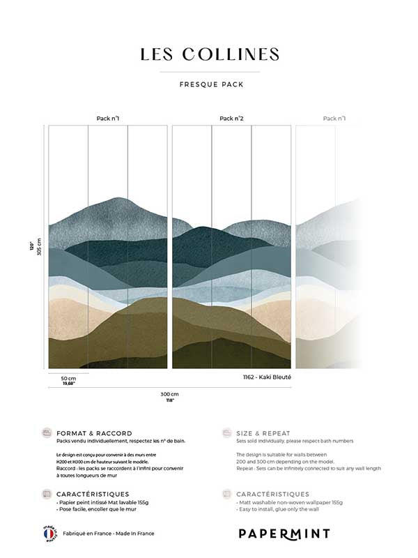 The Hills Pack 1 2 fabric in blue color - pattern number 8184-BDL-BP2 - by Veer Decor in the Papermint Wall Murals collection