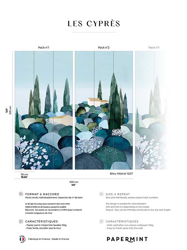 Cypresses Pack 1 2 fabric in blue color - pattern number 8184-BDL-BQ - by Veer Decor in the Papermint Wall Murals collection