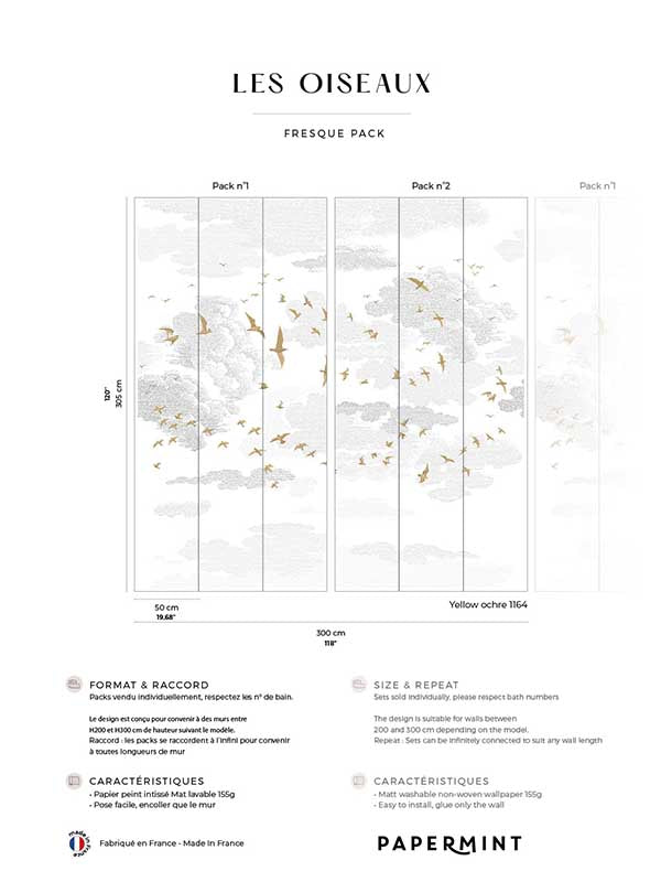 Birds Pack 1 2 mural in yellow color - pattern number 8184-BDL-BR2 - by Veer Decor in the Papermint Wall Murals collection