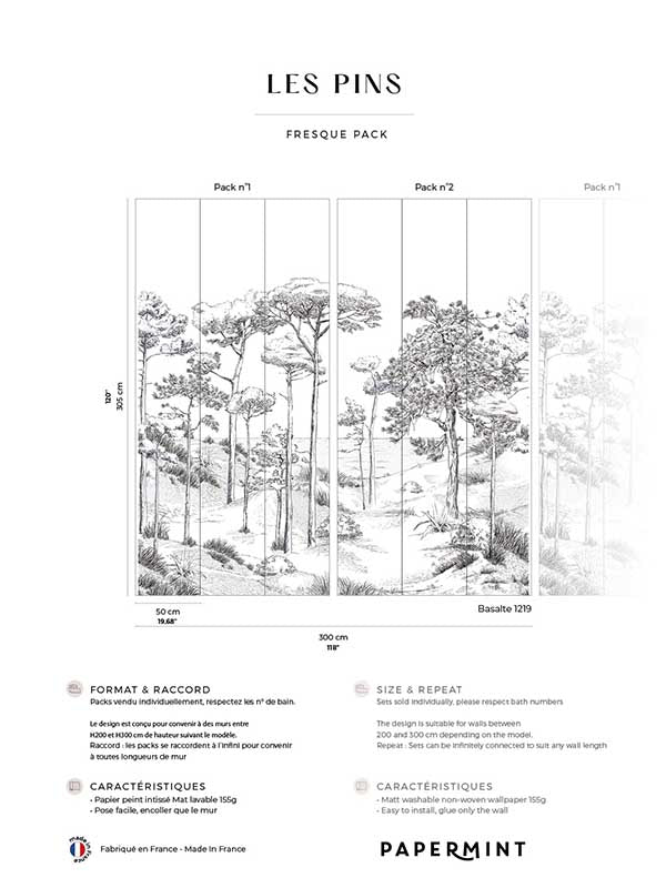 Pines Pack 1 2 fabric in black color - pattern number 8184-BDL-BT1 - by Veer Decor in the Papermint Wall Murals collection