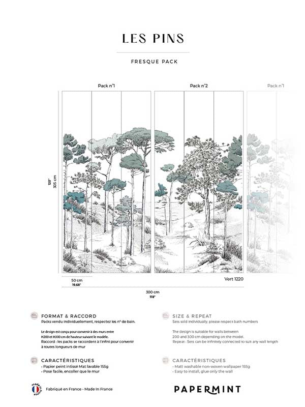 Pines Pack 1 2 fabric in green color - pattern number 8184-BDL-BT2 - by Veer Decor in the Papermint Wall Murals collection