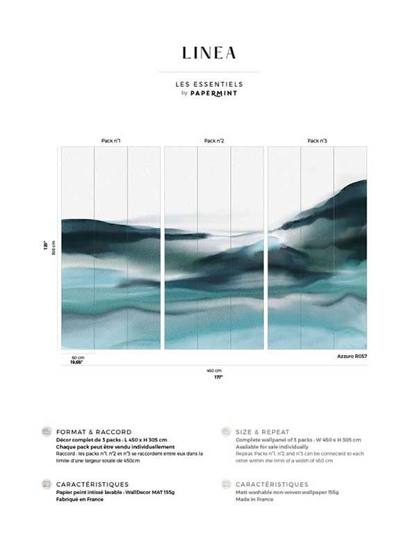 Linea Pack 1 2 3 mural in blue color - pattern number 8184-BDL-BV - by Veer Decor in the Papermint Wall Murals collection